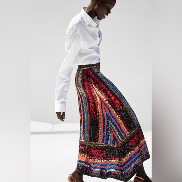 Zara Limited Edition Multi-Colored Sequin Maxi Skirt - Picture 4 of 12